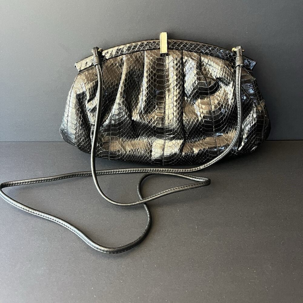 Vintage Pantera Snakeskin Handbag Clutch Crossbody Purse Black